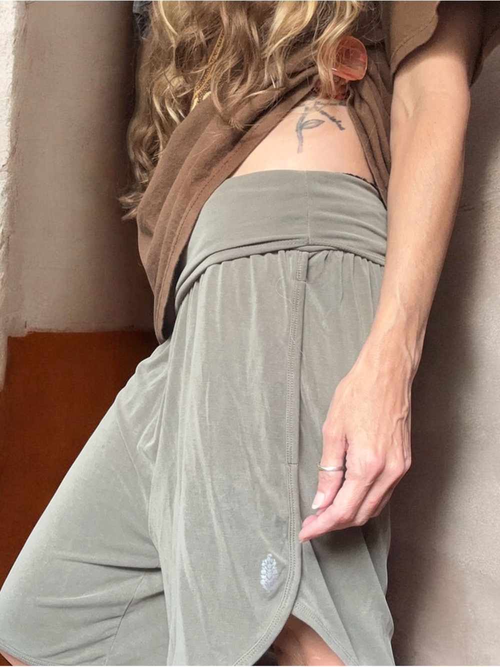 FP Movement by Free People Olive Relaxed Foldover Yoga Bermuda Shorts